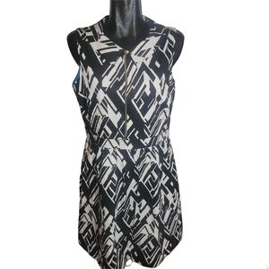 DR Collection Black and White Sleeveless Abstract A-line Dress 14